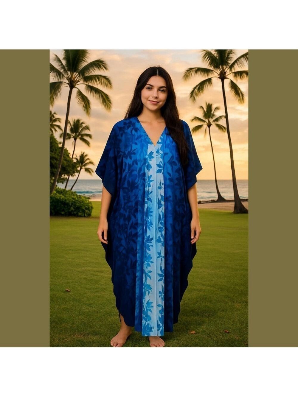 Vintage Tropical Royal Creations Hawaiian Floral Blue Maxi Dress resort cruise